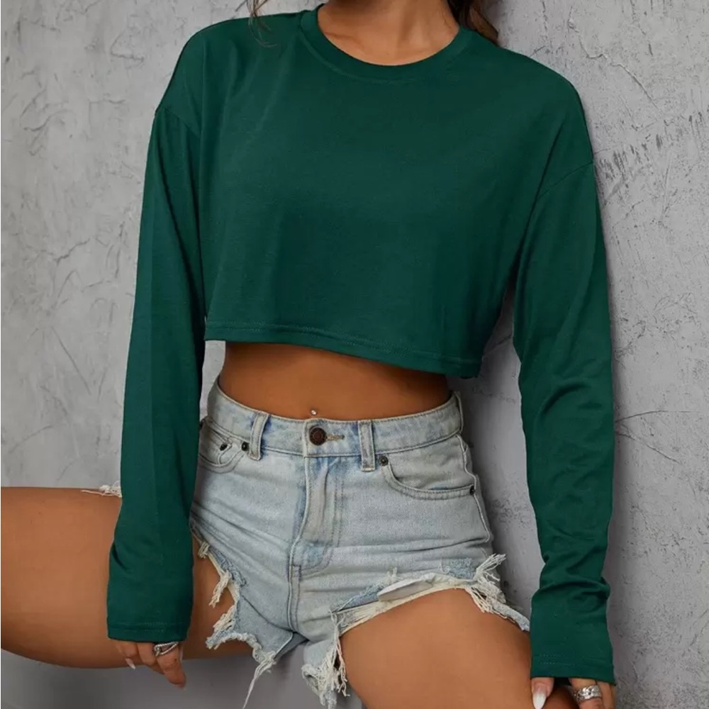 SHEIN Green Polo Crop T-Shirt